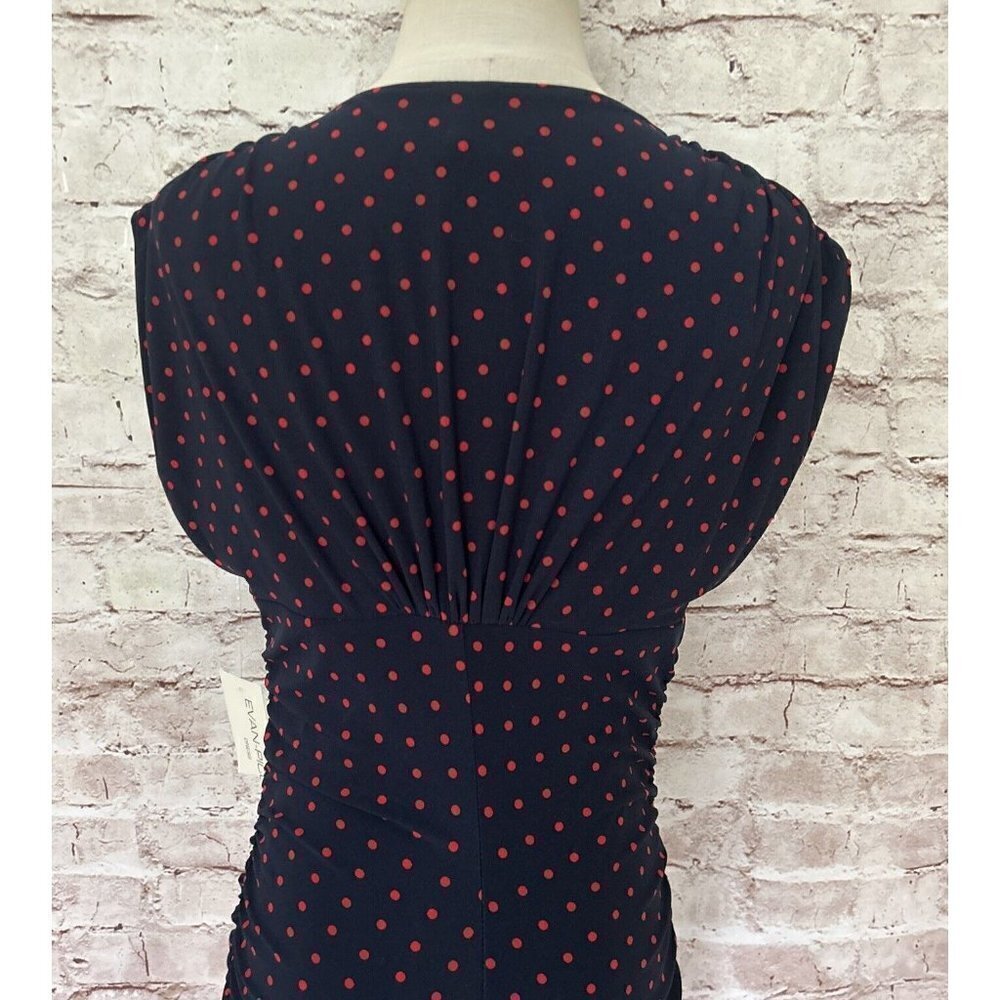 Evan Picone Womens Dress Navy Blue Red Polka Dot Surplice Ruched Size 4 NEW - Picture 4 of 5